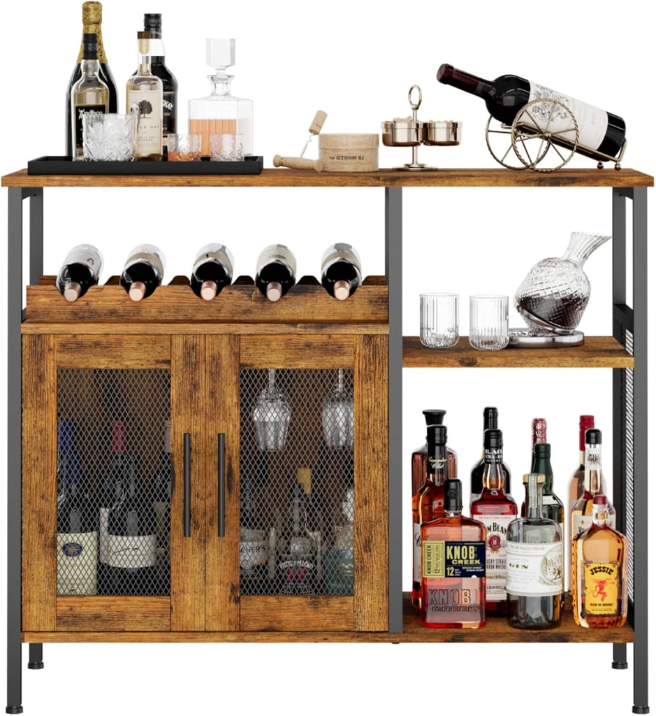 Wine Bar Rack Cabinet with Detachable Wine Rack, Coffee Bar Cabinet with Glass Holder, Small Sideboard and Buffet