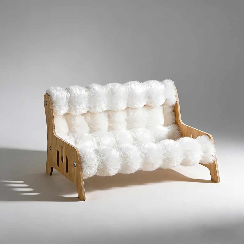 Elevated Pet Sofa Bed with Fluffy Plush Cushion Wood Frame