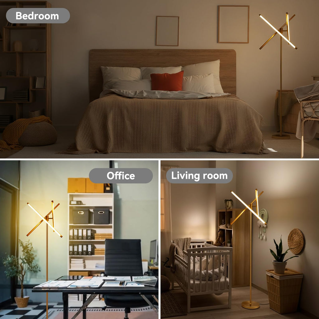 Modern Gold Floor Lamp, Dimmable LED Standing Lamp with Remote