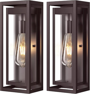 15" Large Oil Rubbed Bronze Outdoor Light Fixture, 2 Pack ORB Outdoor Sconces, Modern Waterproof Wall Lights with Clear Glass Shade for Front Door, Porch, Garage A123-B0D9VTZLVJ