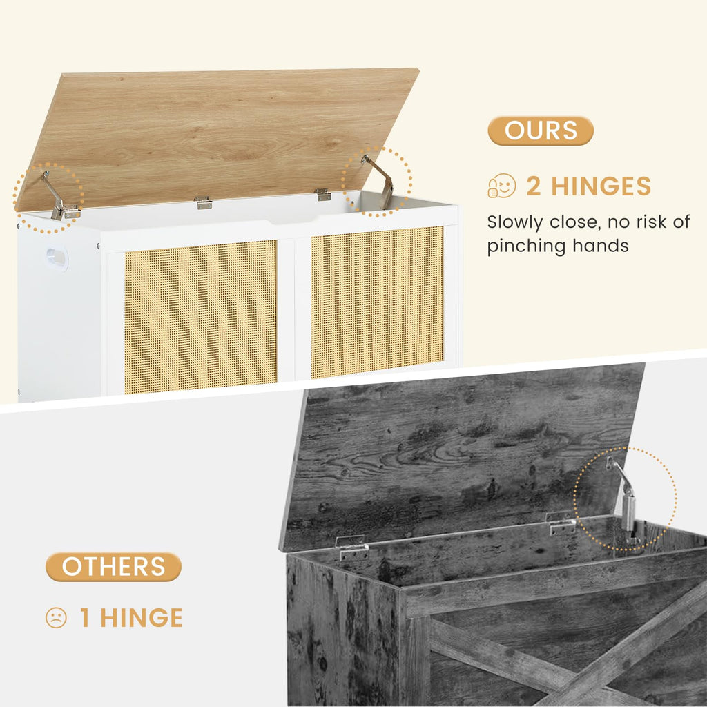 39.4" Storage Chest with 2 Safety Hinges, Rattan Storage Bench, Shoe Bench, Supports 300 lb
