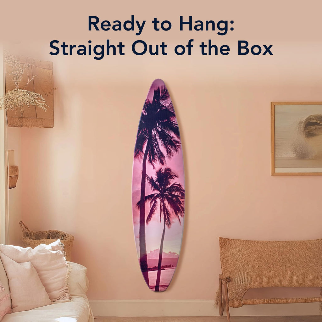 60" Vice City Surfboard Decor - Palm Tree Sunset Wall