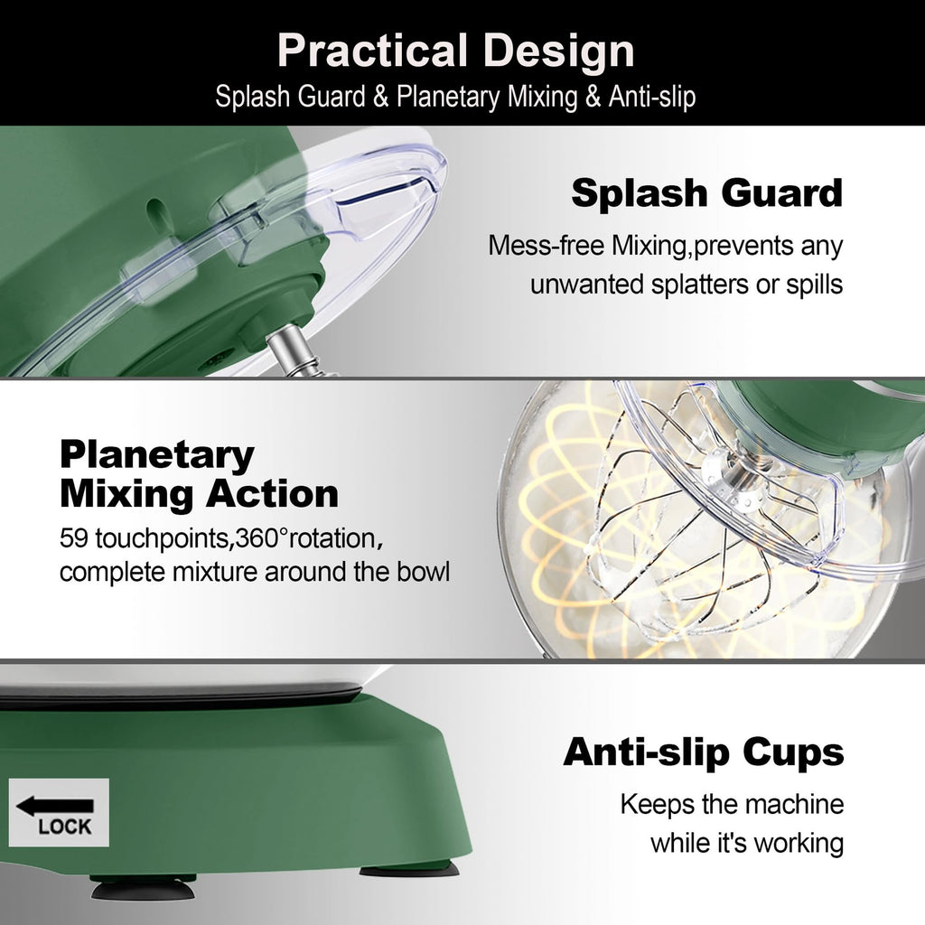 Stand Mixer 8.5 QT, 900 Watt Heavy Dough Mixer Green