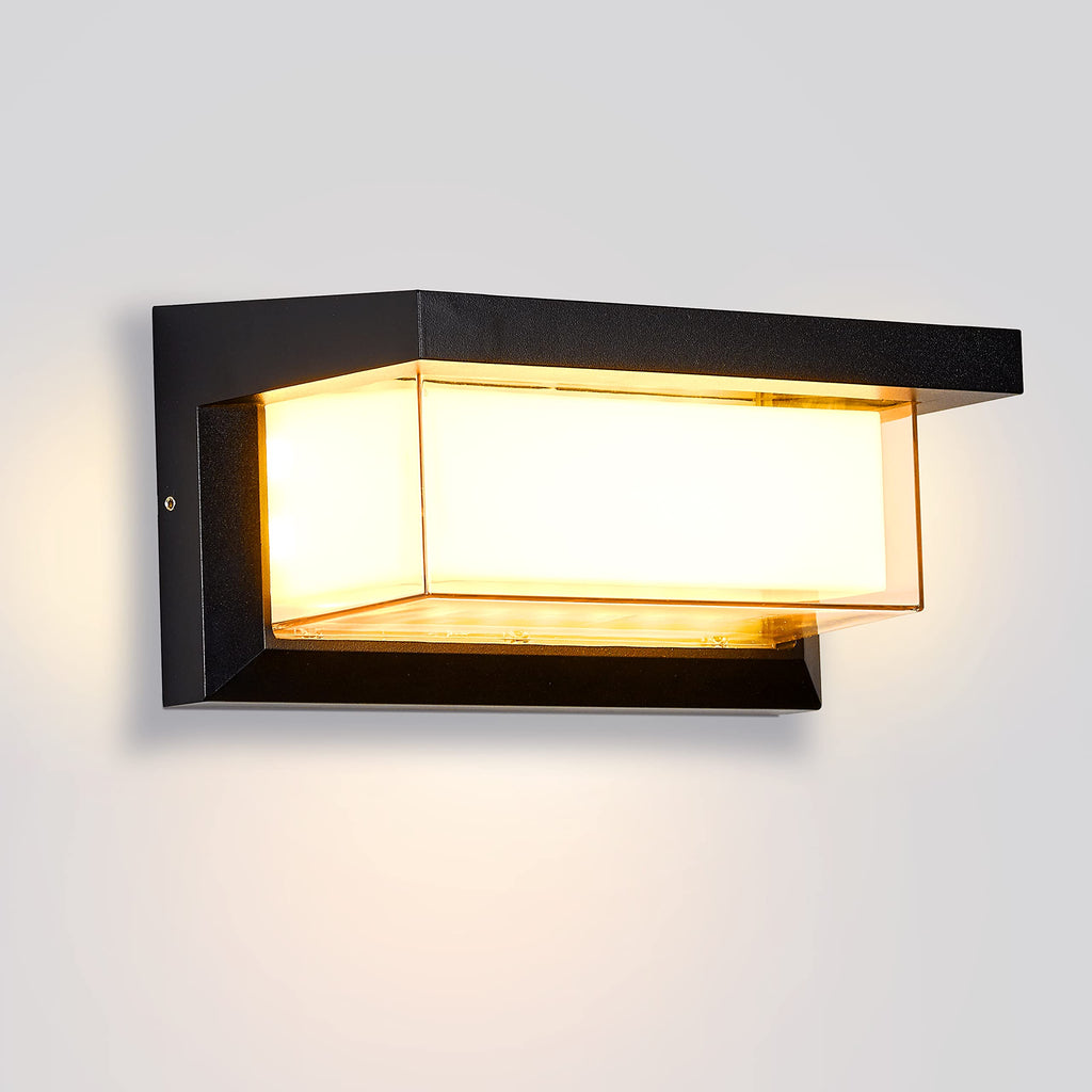LED 18W Minimalist Horizontal Rectangular Outdoor Wall Sconce Light, Black, Warm White, IP64 Waterproof, Patio, 10.24