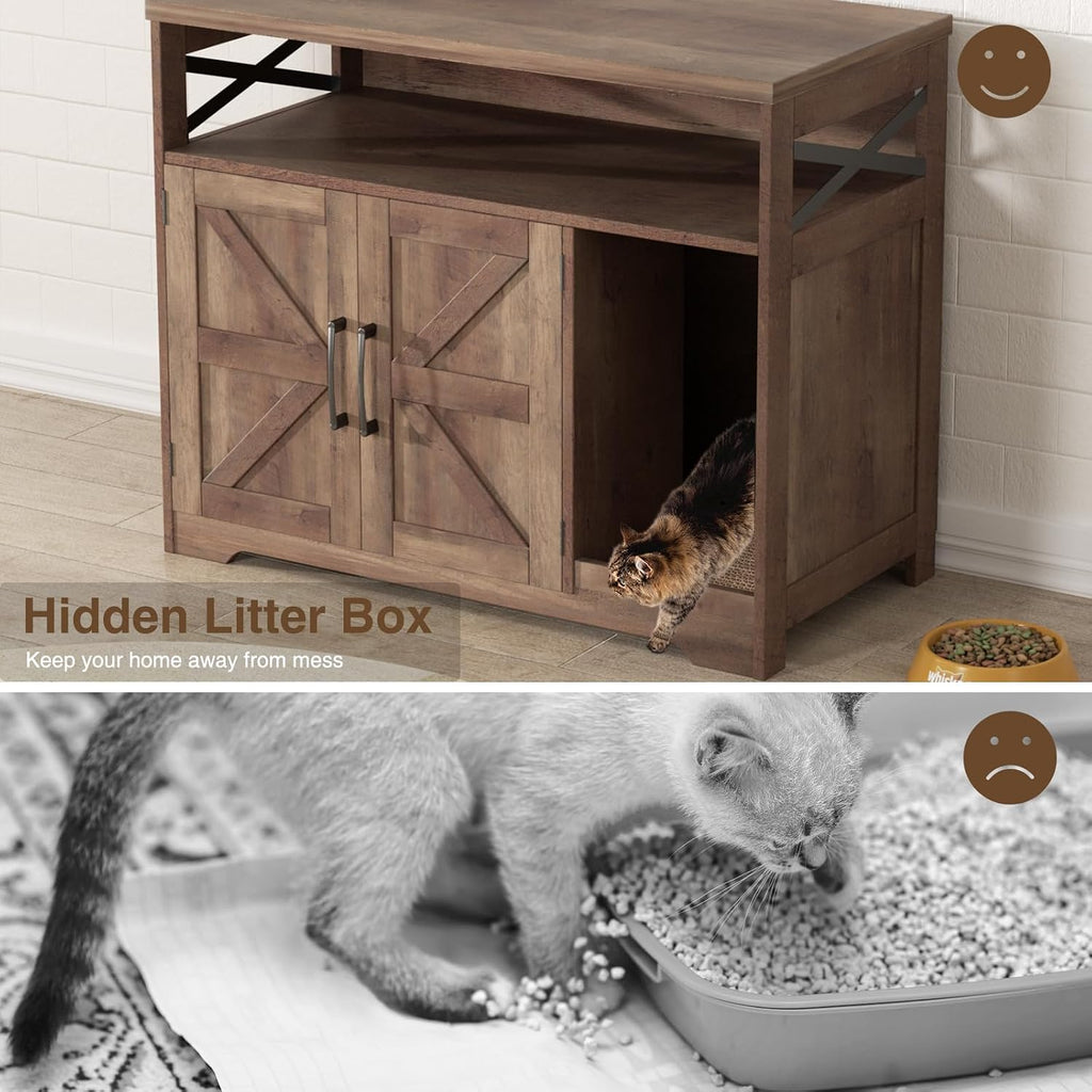 Cat Litter Box Enclosure, Hidden Litter Box with Scratch Pad