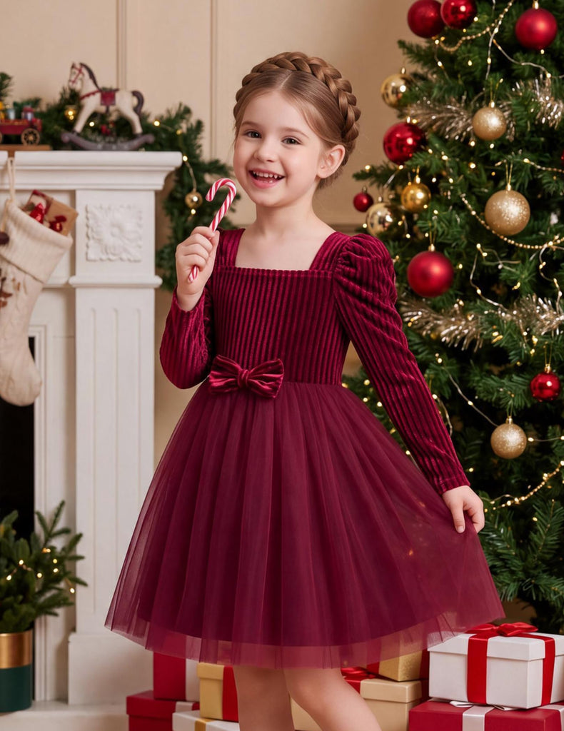 Toddler Christmas Dress Tutu Velvet Burgundy Princess Dresses