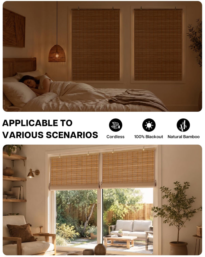 Blackout Bamboo Roller Shades, 36" x 72", Squirrel