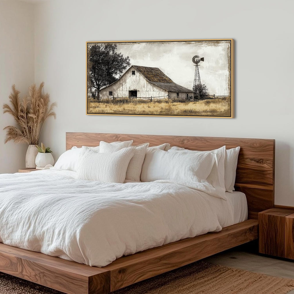 Rustic Farmhouse Wall Art Vintage Barn Windmill Canvas Prints Rural Country Painting Poster Western Landscape