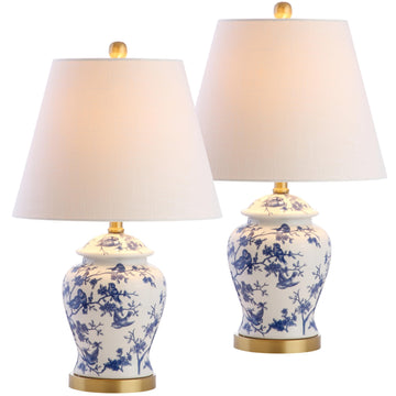 Penelope Ginger Jar 22" LED Table Lamp, Blue/White, Set of 2