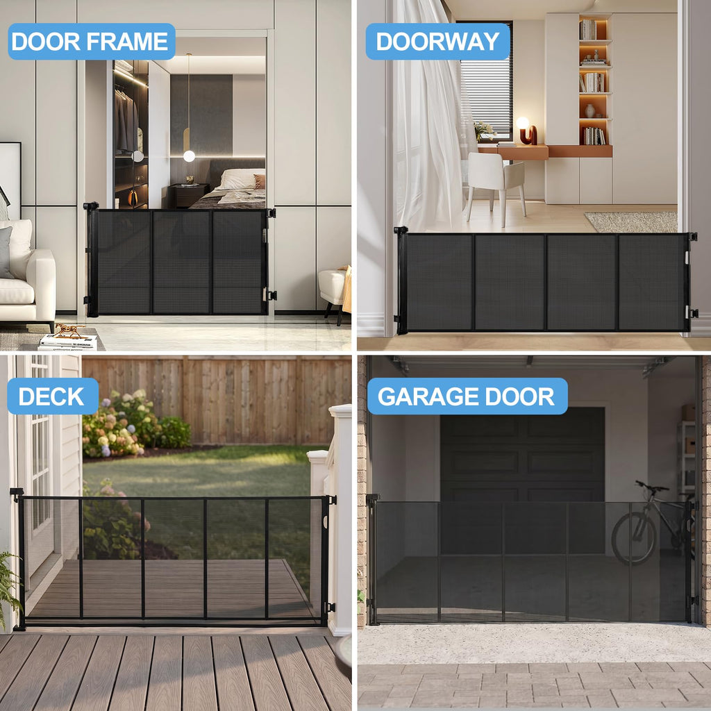 165" Reinforced Retractable Baby Gate, 33" H for Doorways, Black