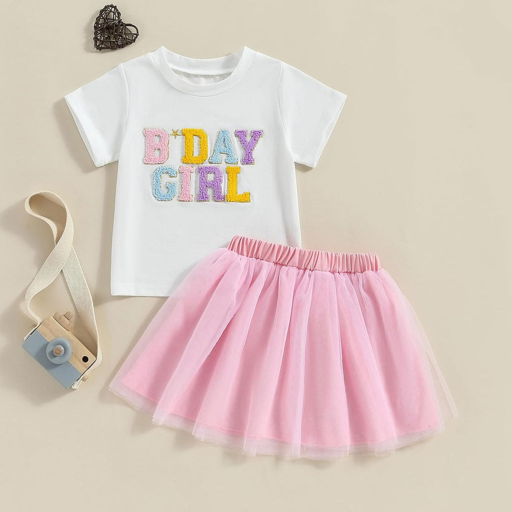 Baby Girl Birthday Outfit Embroidery Birthday Girl Short Sleeve Shirts and Tutu Skirts Set Baby Girl Birthdays Outfit