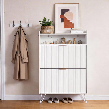 White Slim Shoe Storage Cabinet, Entryway Shoe Organizer