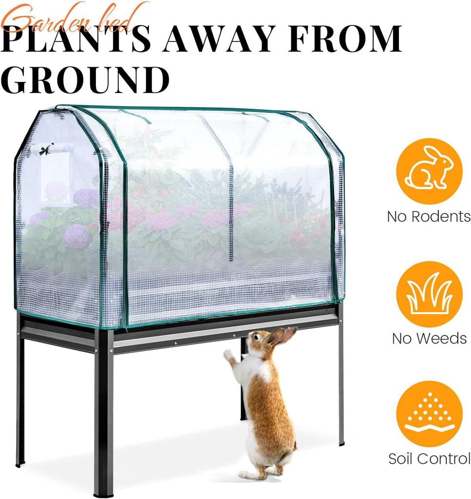 Large Raised Garden Bed with Large & Cover 48×24×56 in | Galvanized Elevated Planter Box with Legs for Backyard