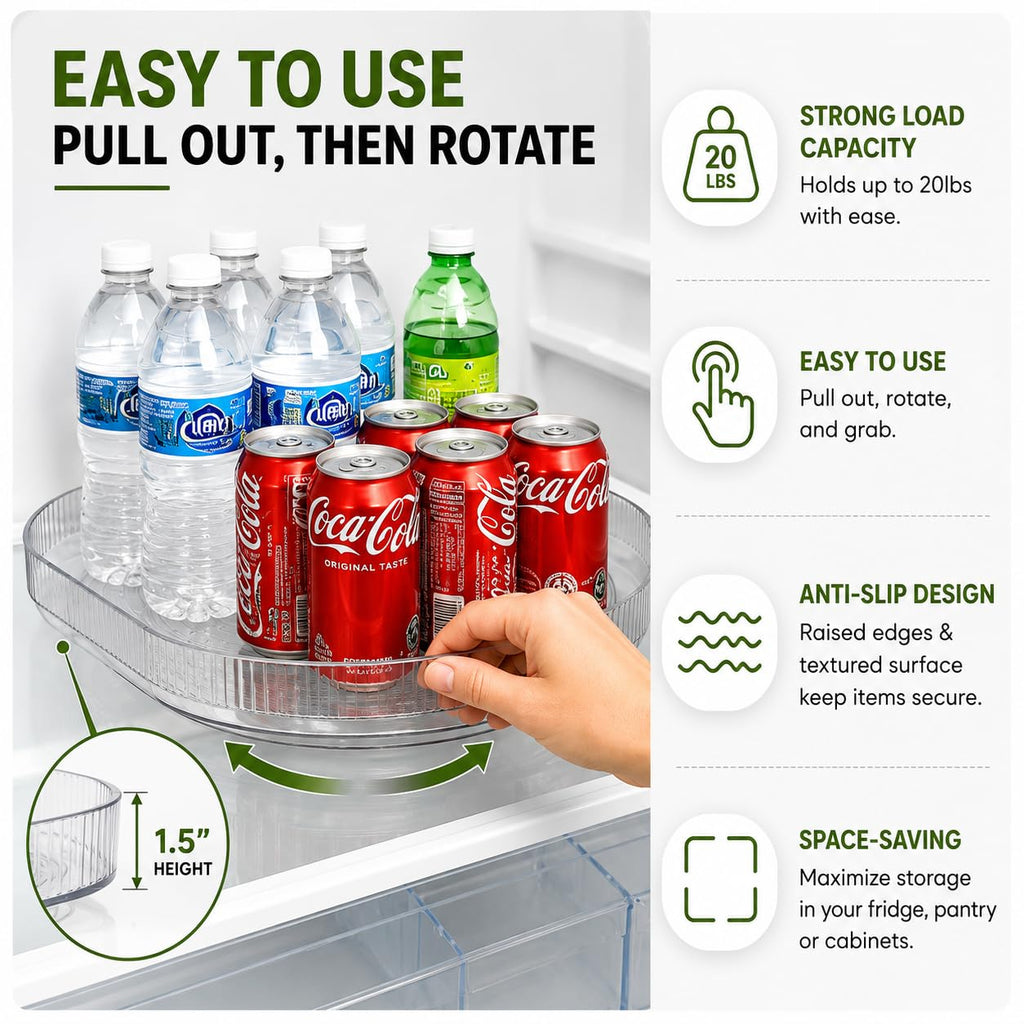 Rotating Lazy Susan for Refrigerator - Square Lazy Susan - Refrigerator Lazy Susan Organizer - Rotating Fridge