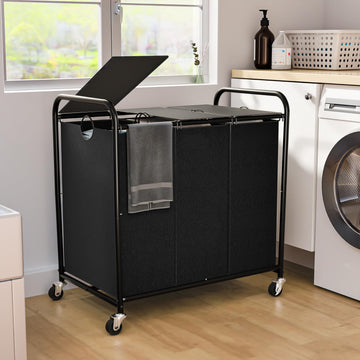 Laundry Sorter 3 Section, Rolling Laundry Basket with Wheels and Lid