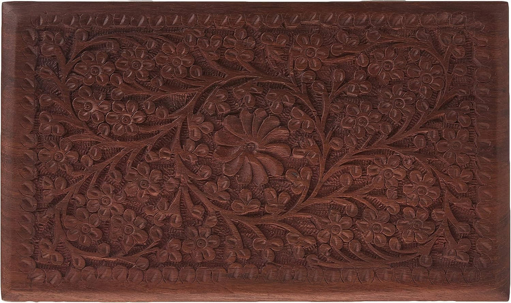 Handmade Wooden Jewelry Box, Hand Carved Jewelry Organizer with Floral Design, Rustic Storage Memory Box for Rings