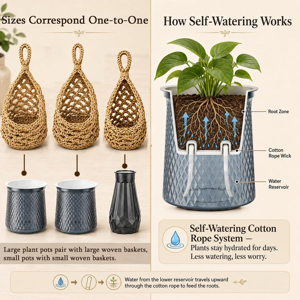 Hand‐Woven Macrame Wall Hanging Planters with Plant Pots, 3 Pack