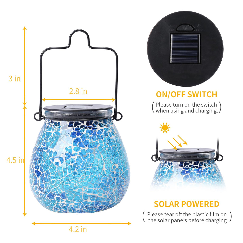 Outdoor Solar Lantern Waterproof Mosaic Glass Hanging Garden Light
