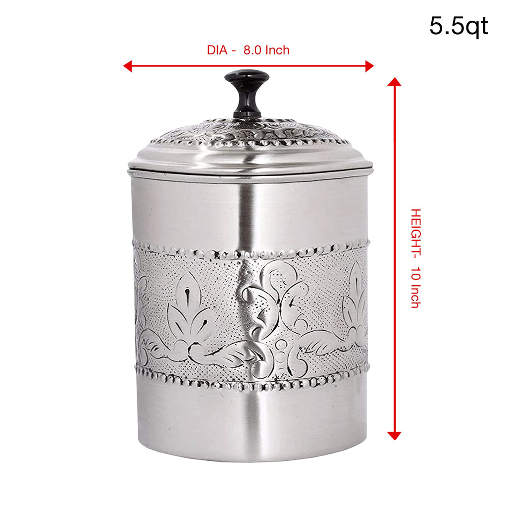 Antique Pewter Embossed 5.5 QT Stainless Steel Canister, Beautiful Food Storage Container Counter, Tea, Sugar
