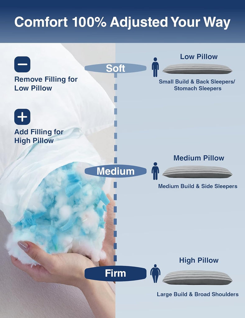 Cooling Body Pillow for Adults, Long Pillow with Memory Foam Adjustable, Firm Support Body Pillow for Side Sleeper