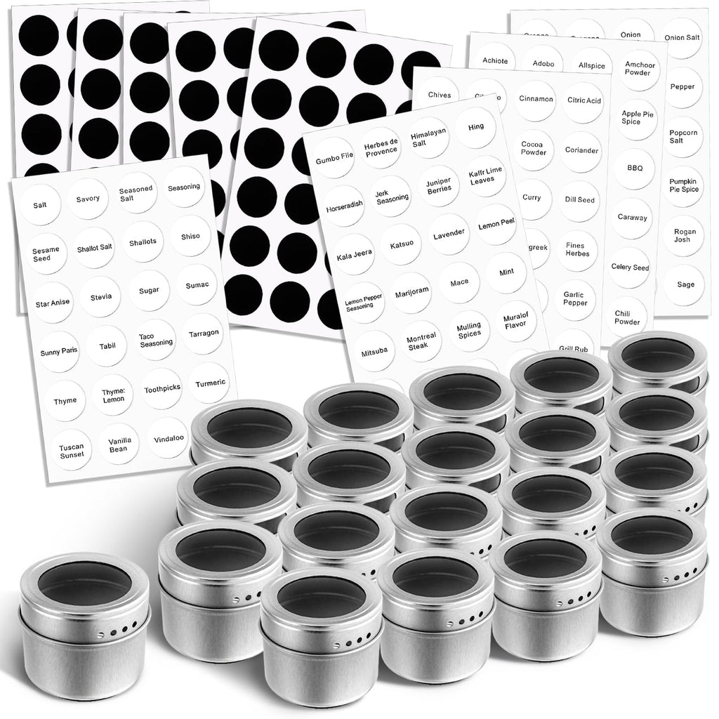 20 Pack Magnetic Spice Jars, Magnetic Spice Containers for Refrigerator, Seasoning Tins with Clear Top Lid, 240 PVC