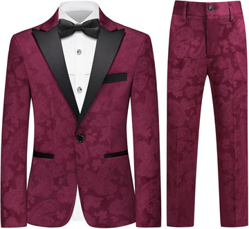 Boys Tuxedo Suit Paisley Floral Kids Formal Set Slim Fit 3 Pieces with Jacket Shirt Pant for Sneaker Ball Prom