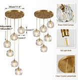 Modern 6 Lights Cluster Pendant Lighting Multi Light Gold Crystal Chandelier Pendant Light Mid Century Anti Brass Clear Glass Round Ceiling Hanging Light Fixture A116-B0CDX2P993