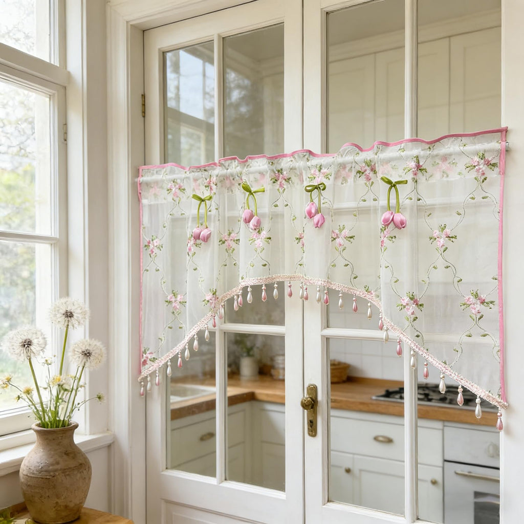 Victorian Floral Lace Sheer Swag Curtain Valance Arched Doorway Curtain