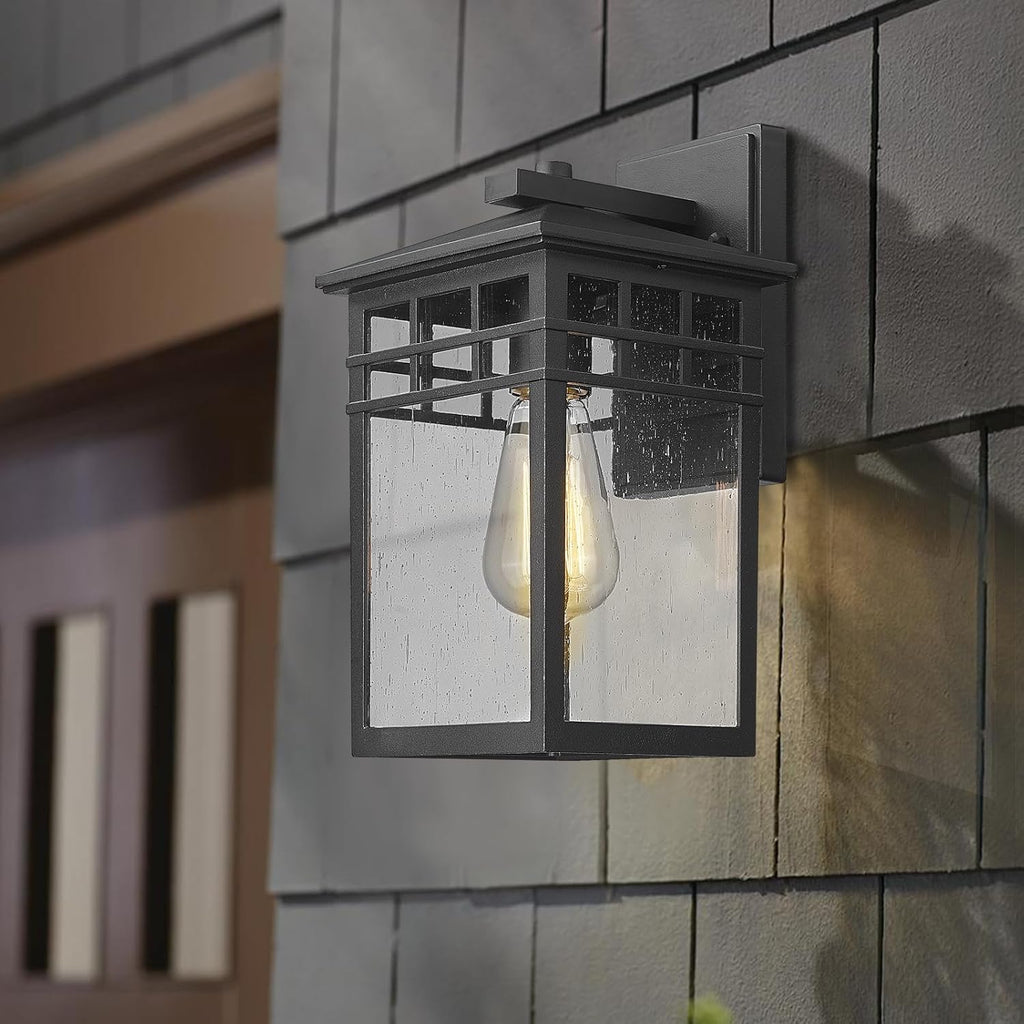 Outdoor Light Fixtures Wall Mount, Modern Farmhouse Exterior Wall Sconces with Seeded Glass for Porch