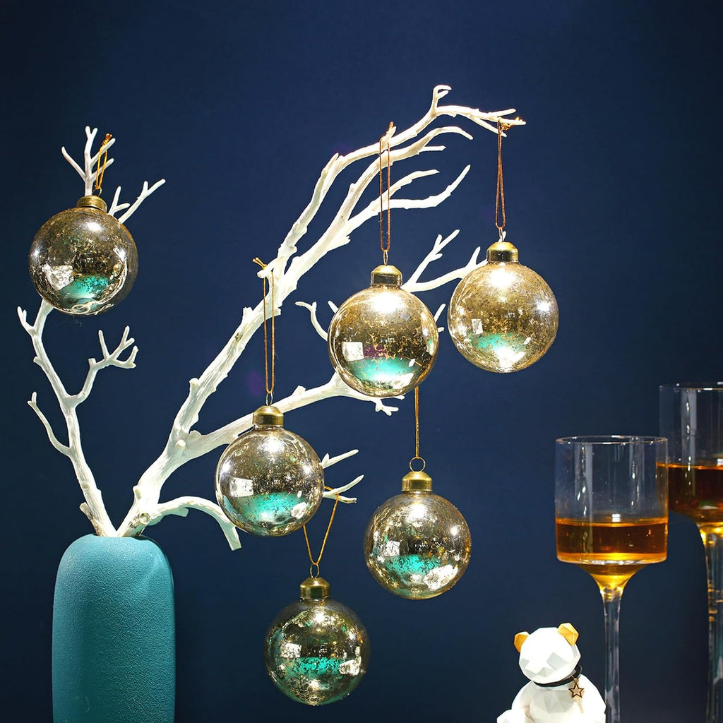 24 Pcs Mercury Glass Christmas Ornaments 2.5 Inch,White and Silver