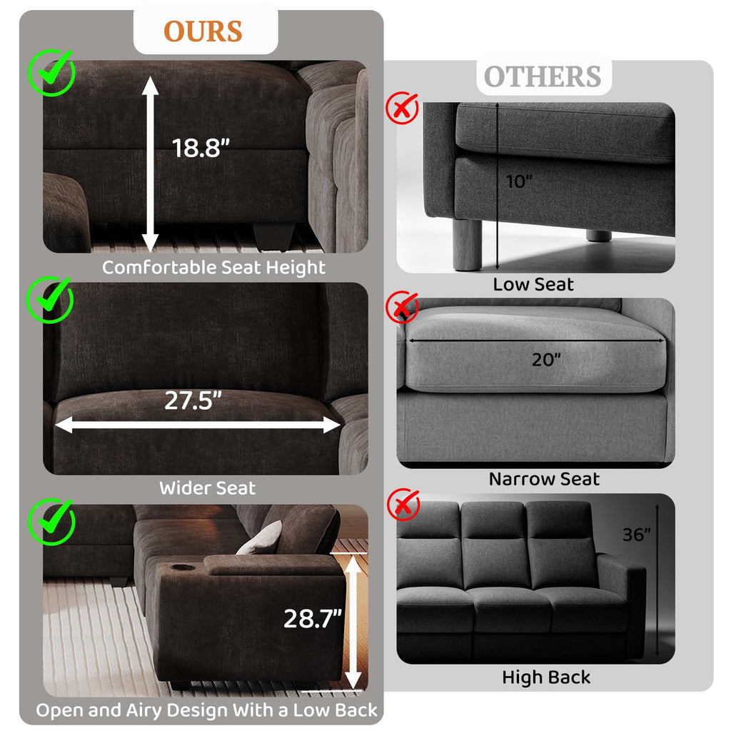121.2" Large Sectional Couches with Chaise & Cup Holders