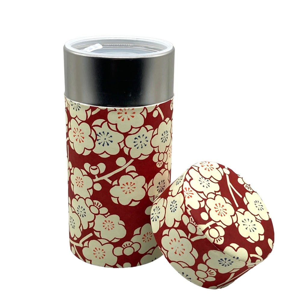 Japanese Tea Canister Tin Plum Romance/Double Lid/Japanese YUZEN Washi Paper Pasted /200g Tea Capacity/Loose Leaf Tea