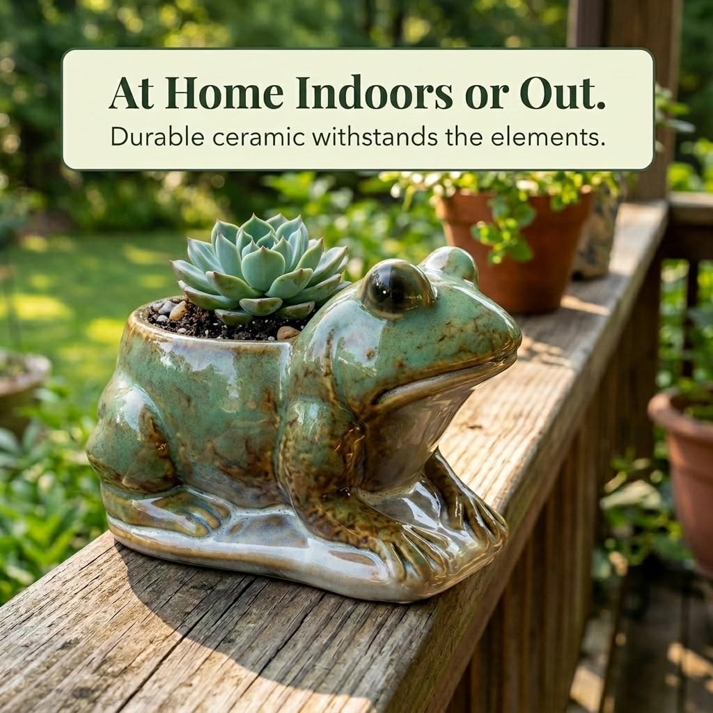 Frog Planter with Speckled Glaze - Ceramic Animal Pot