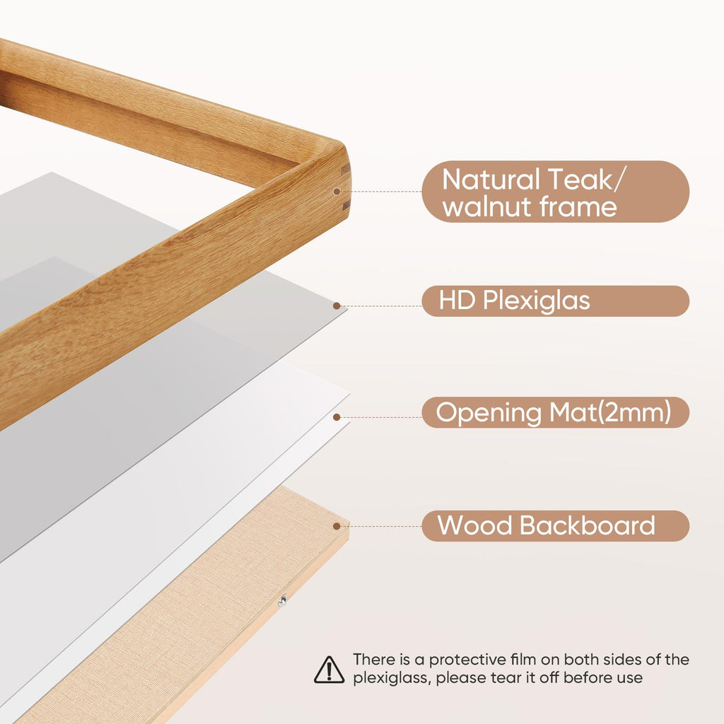 8x10 Picture Frame with 5x7/6x8 Mat - Solid Teak Wood Farmhouse Frame, Wall & Tabletop Display for Vintage Portraits