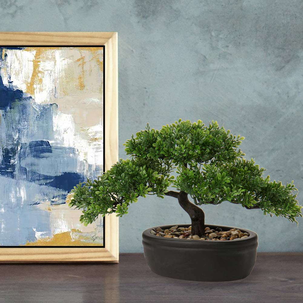 Bonsai Tree Juniper Faux Plants Indoor Small Fake Plants Decor with Ceramic Pots Table Office Desk Bathroom Shelf