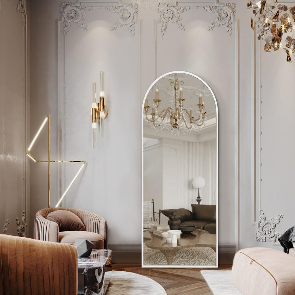 White 48"x16" Arched Full Length Mirror, Large Bathroom Wall Mirror Metal Aluminum Frame Modern Simple Home Decor