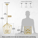 4 Light Gold Chandelier, Industrial Ceiling Light Lantern Light Fixtures with Farmhouse Metal Cage Adjustable Height Rustic Geometric Hanging Light E12 Base for Kitchen Island, Entryway, Indoor A128-B0DGTJSV4H