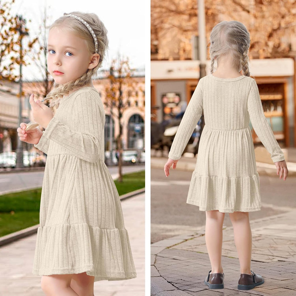 Toddler Baby Girl Long Sleeve Dress Girls Knit Sweater Dresses Tiered Kids Swing Holiday Clothes Fall Winter
