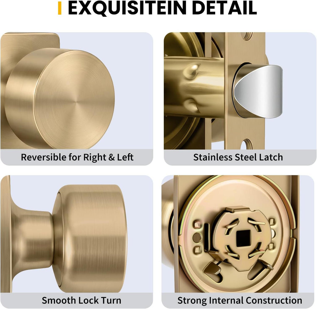 Champagne Bronze Closet Door Knobs, Passage Door Knob Hallway, Champagne Gold Door Knobs Interior No Lock 6 Pack