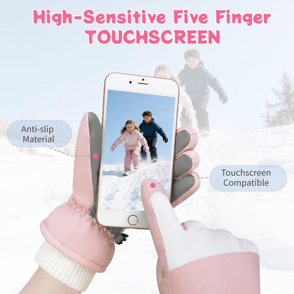 Kids Waterproof Ski Winter Gloves Cold Weather Warm Fleece Snowboard Snow Mittens Gifts for Boys Girls Windproof