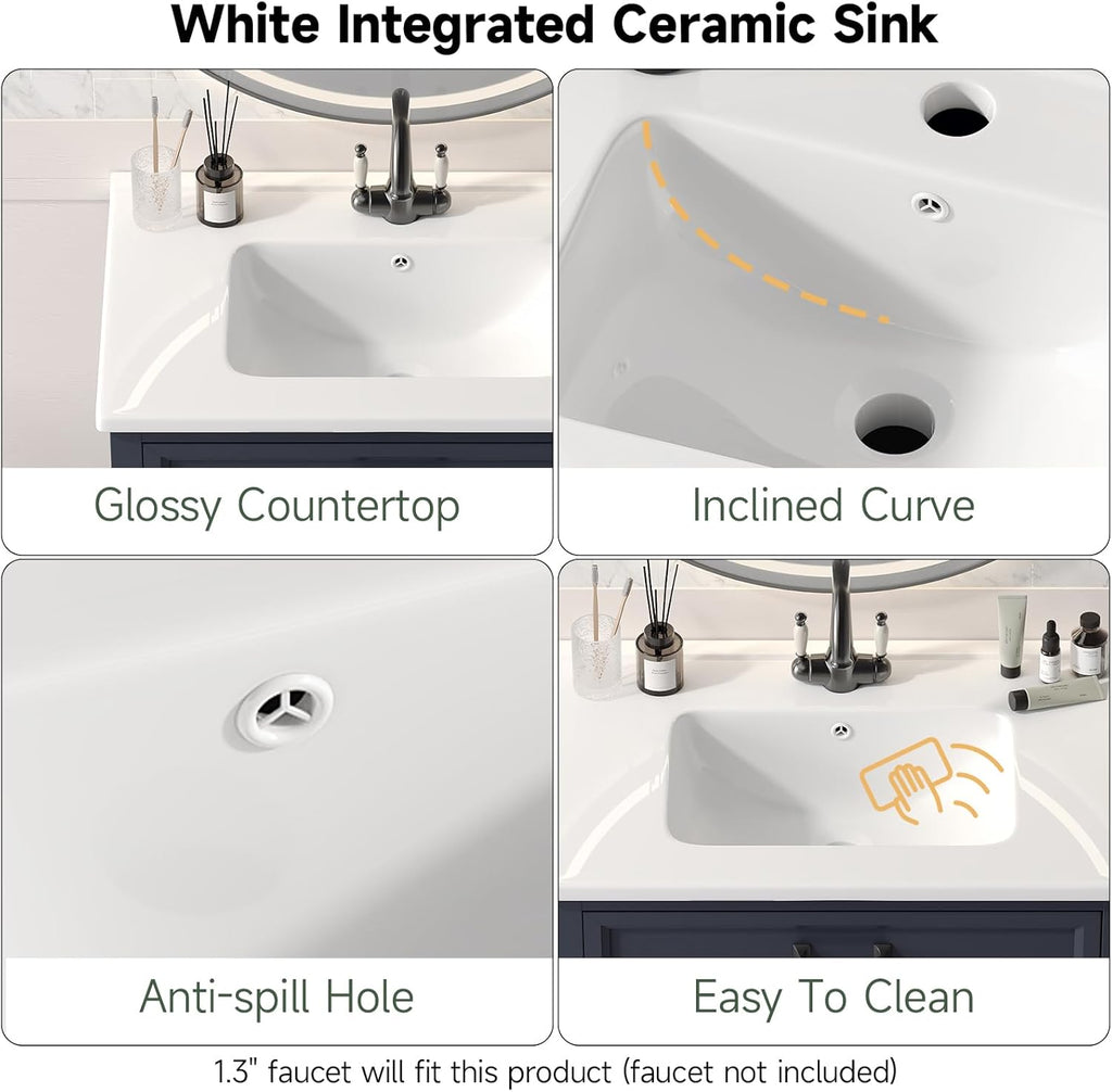 28" Modern Bathroom Vanity with Ceramic Sink