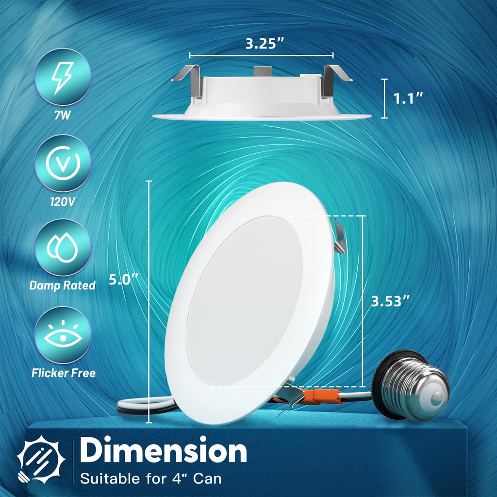 4 Pack Retrofit LED Recessed Lighting 4 Inch, 5CCT, White