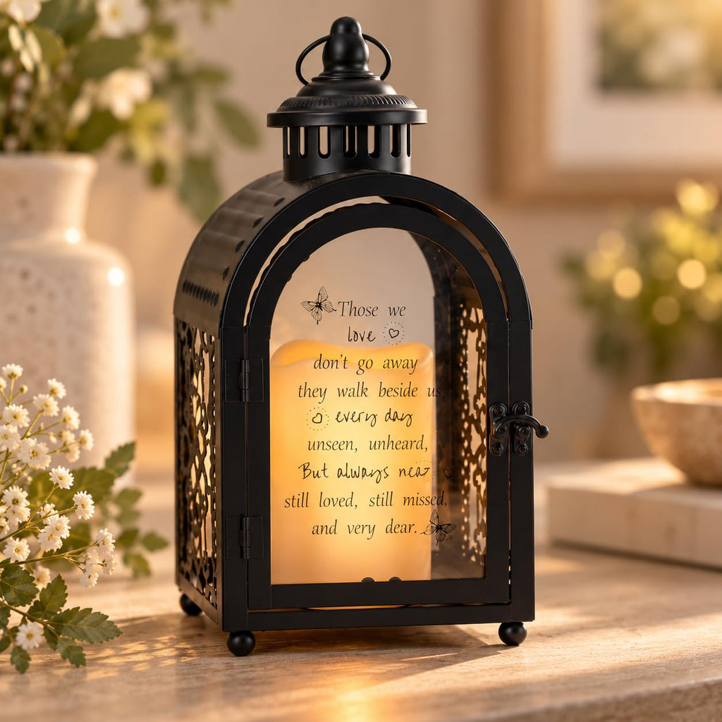 Memorial Lantern 11'' H Walk Beside Us Remembrance Lantern Black