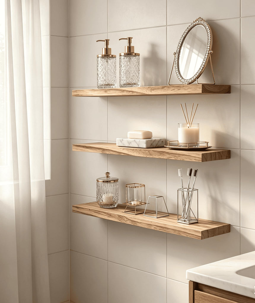 Light Wood Floating Shelves for Wall Shelf 17 Inch Set of 6