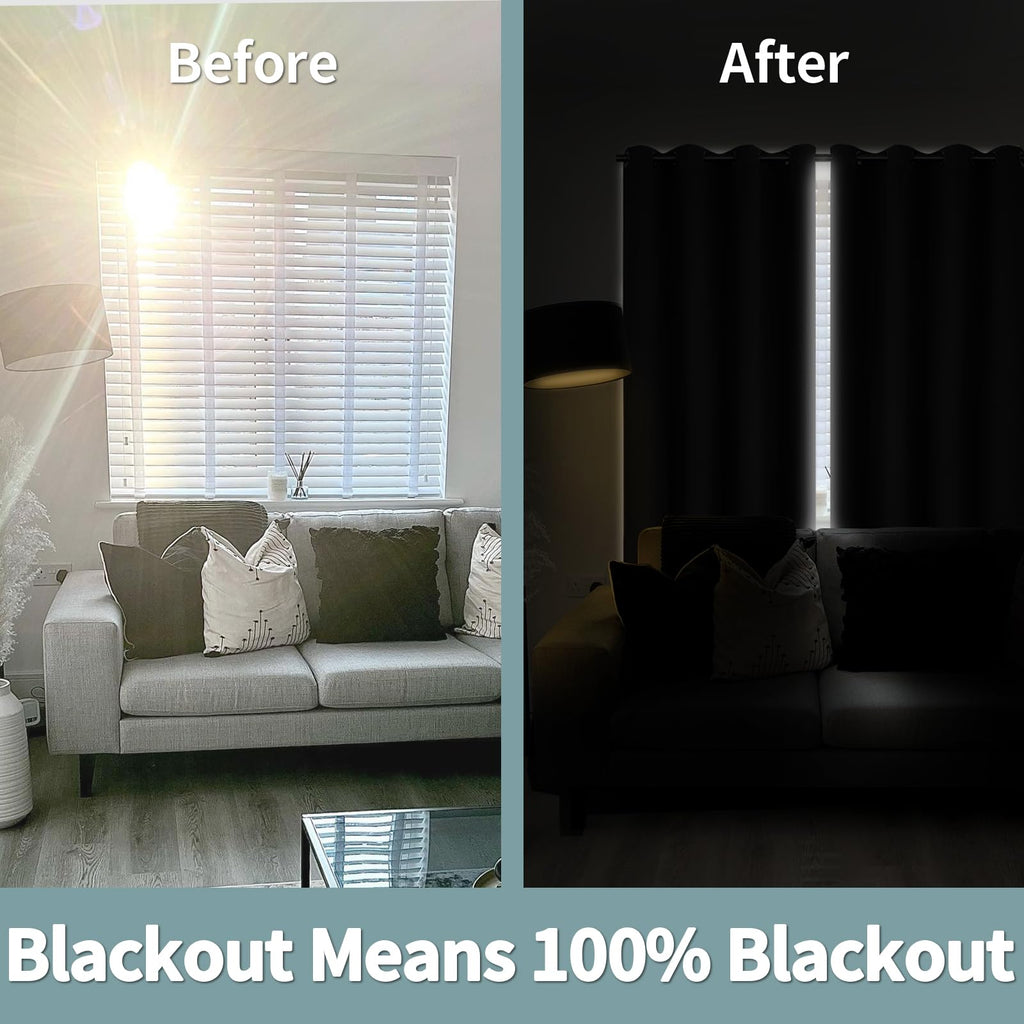 Short 100% Blackout Curtains, Thermal Insulated Energy Efficiency Noise Reducing Grommet Curtains 45 Inch Length