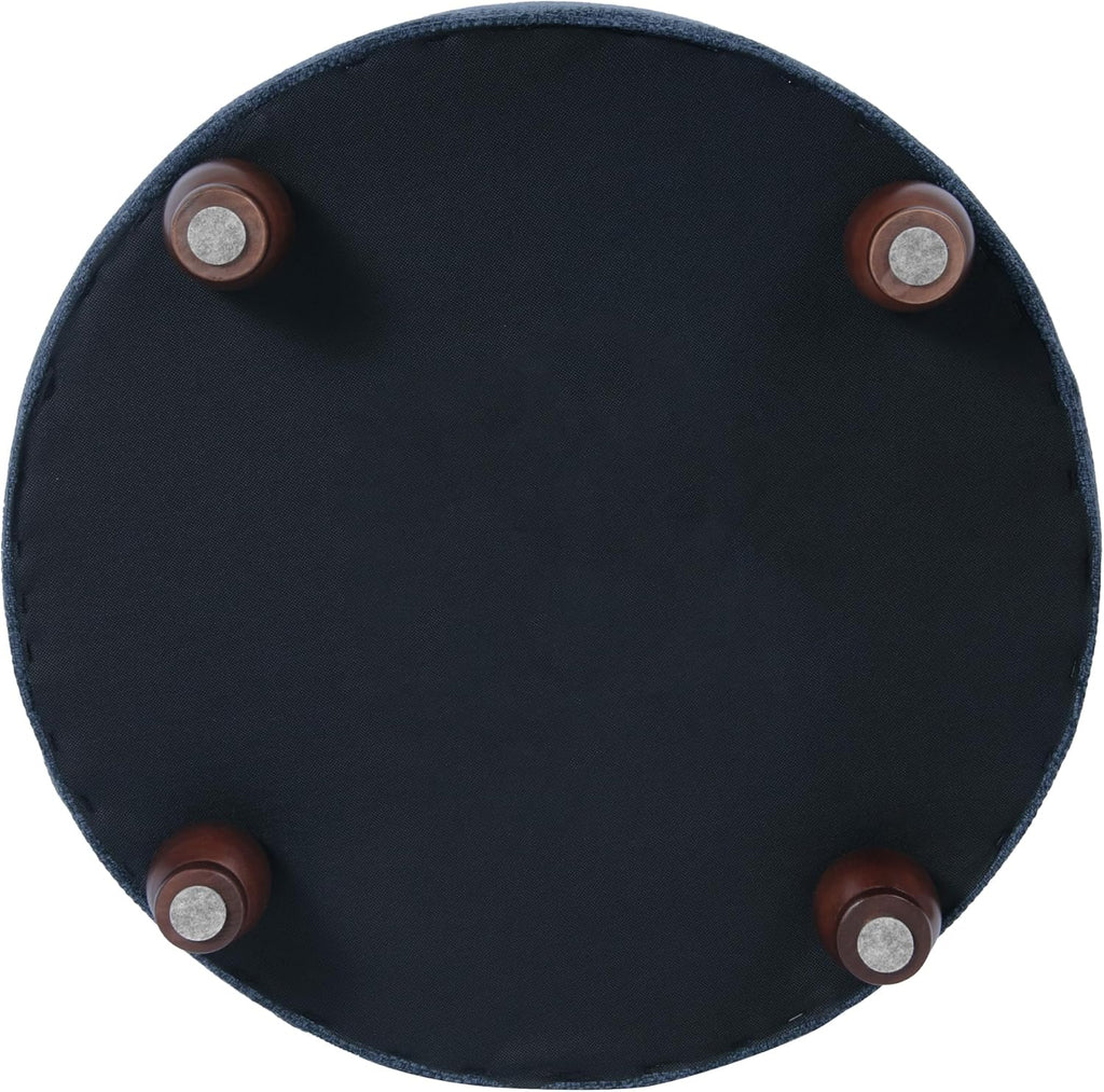 Home Decor | Large Button Tufted Woven Round Storage Ottoman (Navy Woven) 25 inch D x 25 inch W x 15 inch H