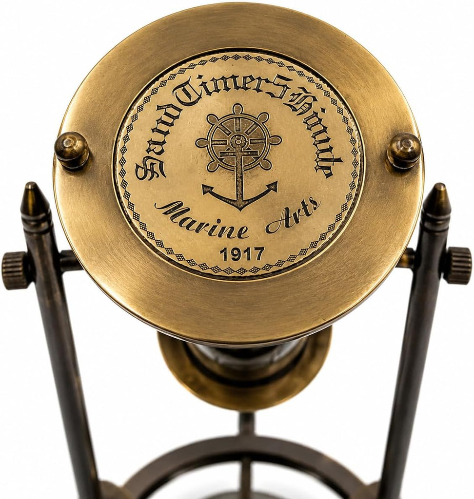 Vintage Adjustable Sand Timer Hourglass with Compass Base, Nautical Antique Style Gift for Birthday, Anniversary &