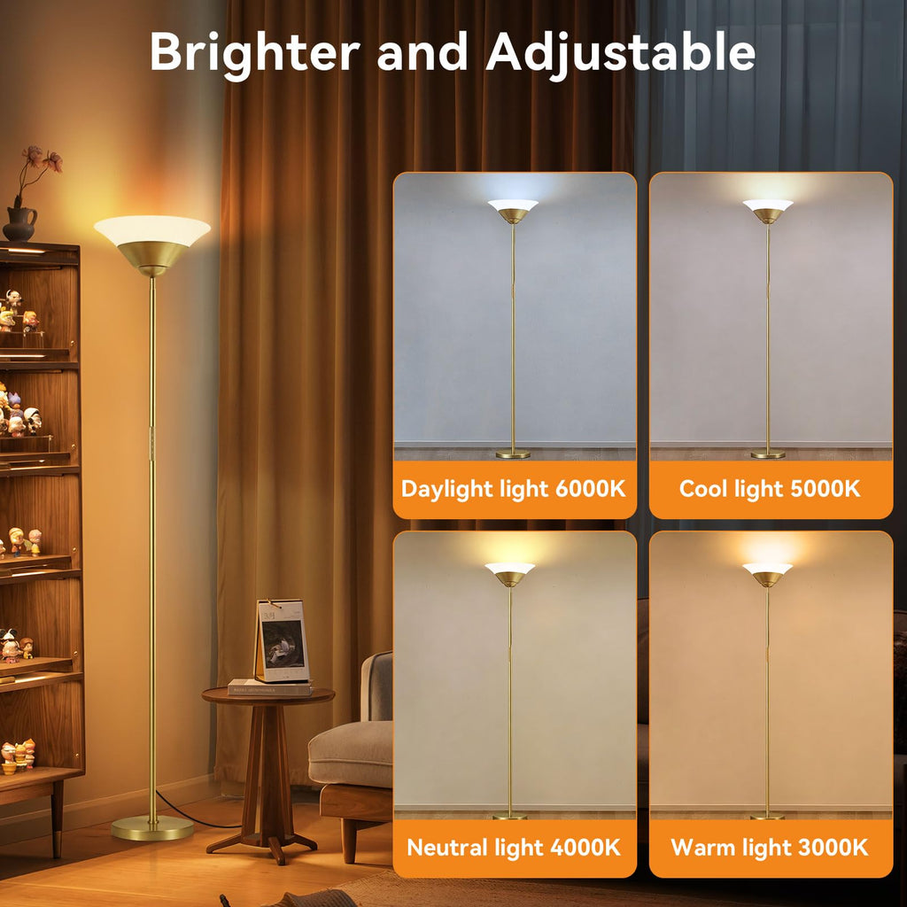 Torchiere Floor Lamp, 30W Dimmable LED Standing Lamp with Remote/Button Control, 1800Lm - 72in Bright