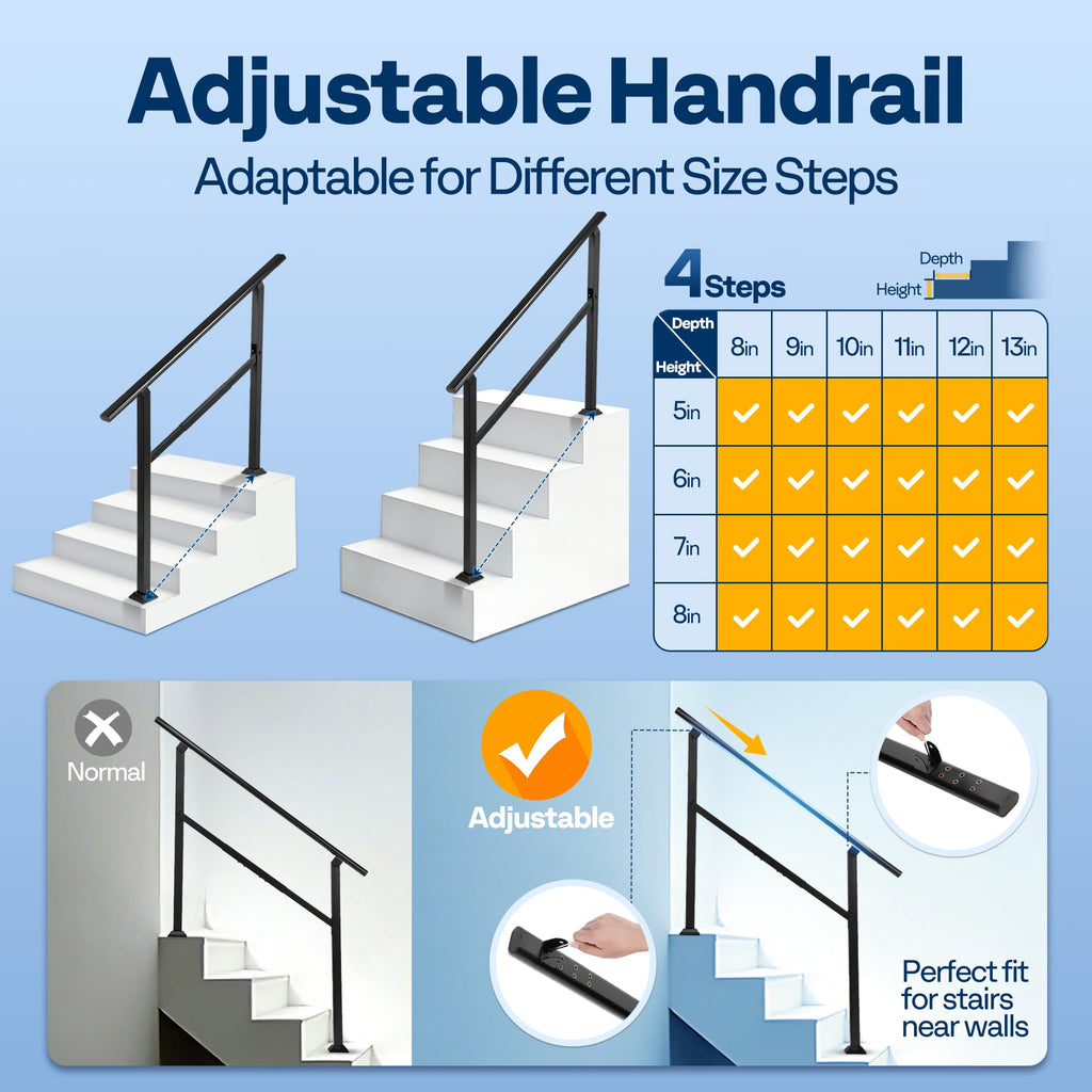 4 Step Adjustable Straight Oval Hand Rails for Outdoor Steps