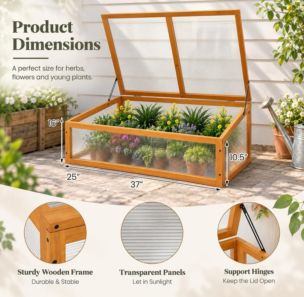 Wood Cold Frame with Flip-Top Roof, Mini Greenhouse 37''×25''×16''